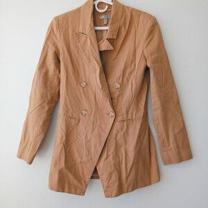 ASOS Camel Double Breasted Blazer | Longline Linen Blend Jacket Size US 2